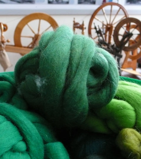 Dyed rovings of yarn at Hoswick, Shetland