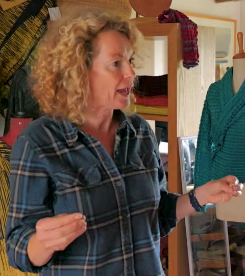 Kate Humble at the Nielanell knitwear studio, Hoswick, Shetland