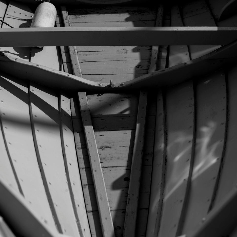 Detail of a clinker-built Shetland wooden boat 