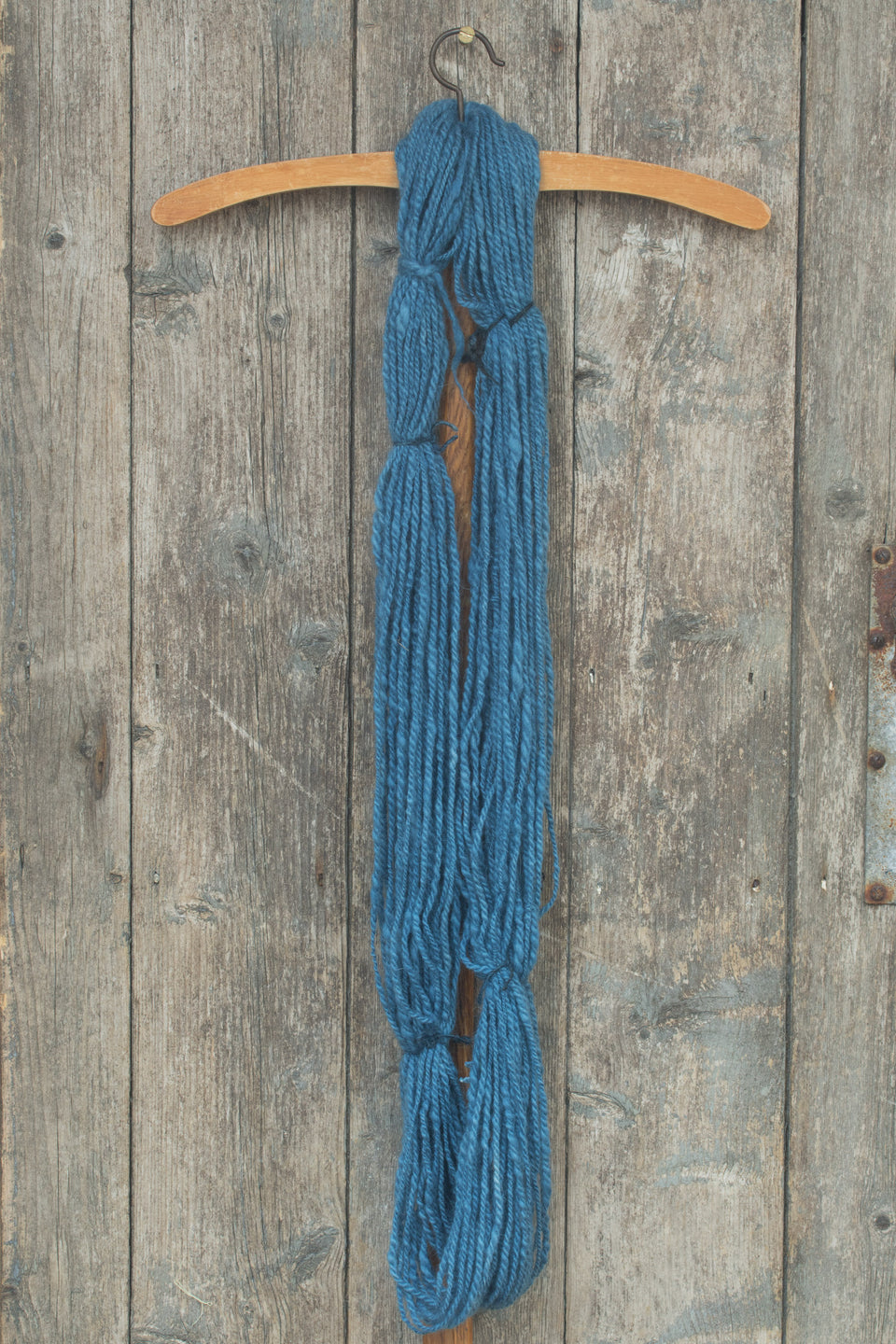 loragub yarn. hand-spun, hand-dyed with natural indigo. angora and merino mix in a rustic style